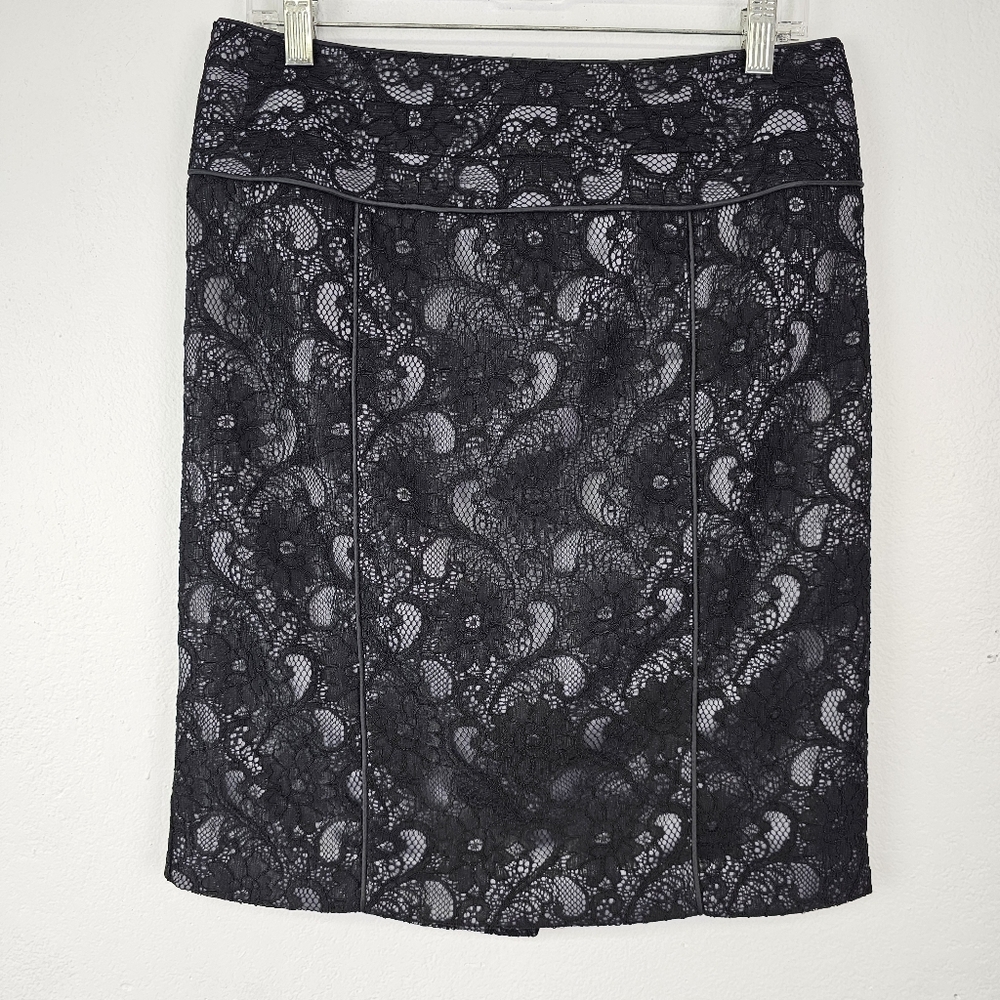 Skirt Straight Black Lace Overlay Faux Leather Trim Dark Romantic 6 Relativity